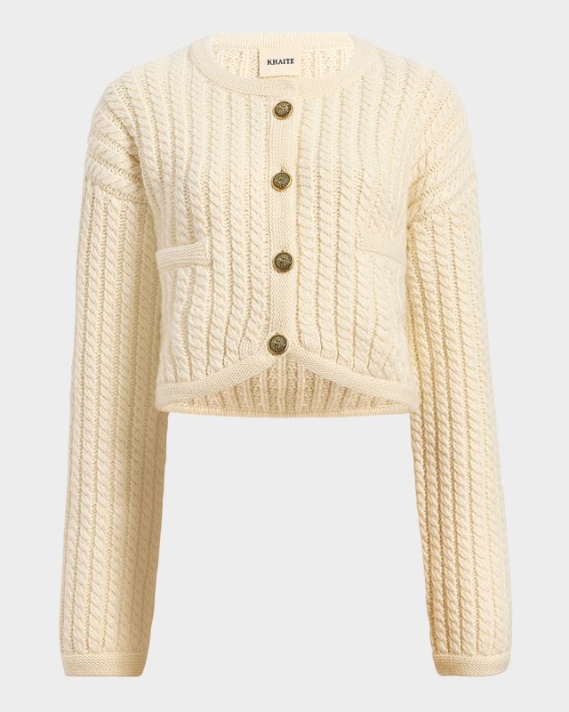 Balser Cashmere Cable-Knit Crop Cardigan